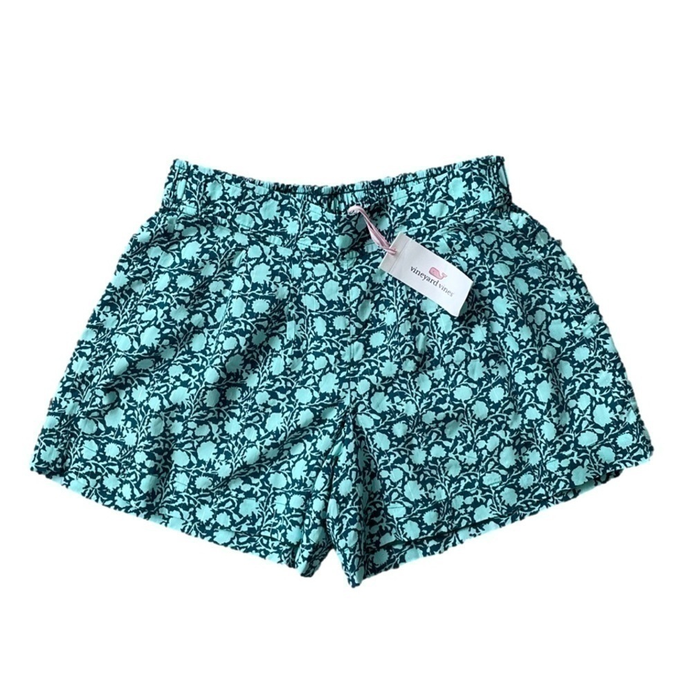 Vineyard Vines Teal Tonal Sea Floral Pull On Shorts, XXS